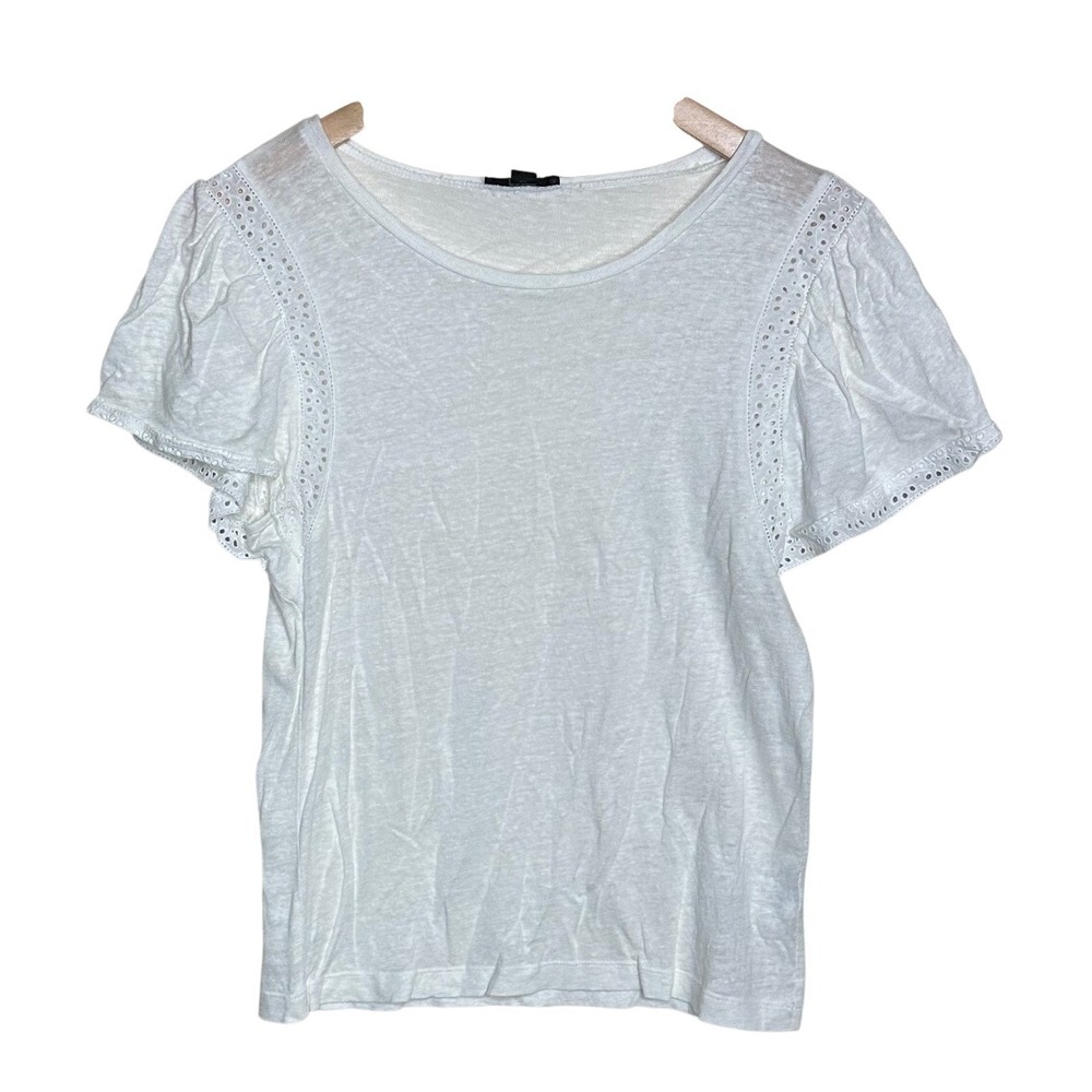 J. Crew Women's 100% Linen Short Sleeve Eyelet Cut Detail Blouse size XS White